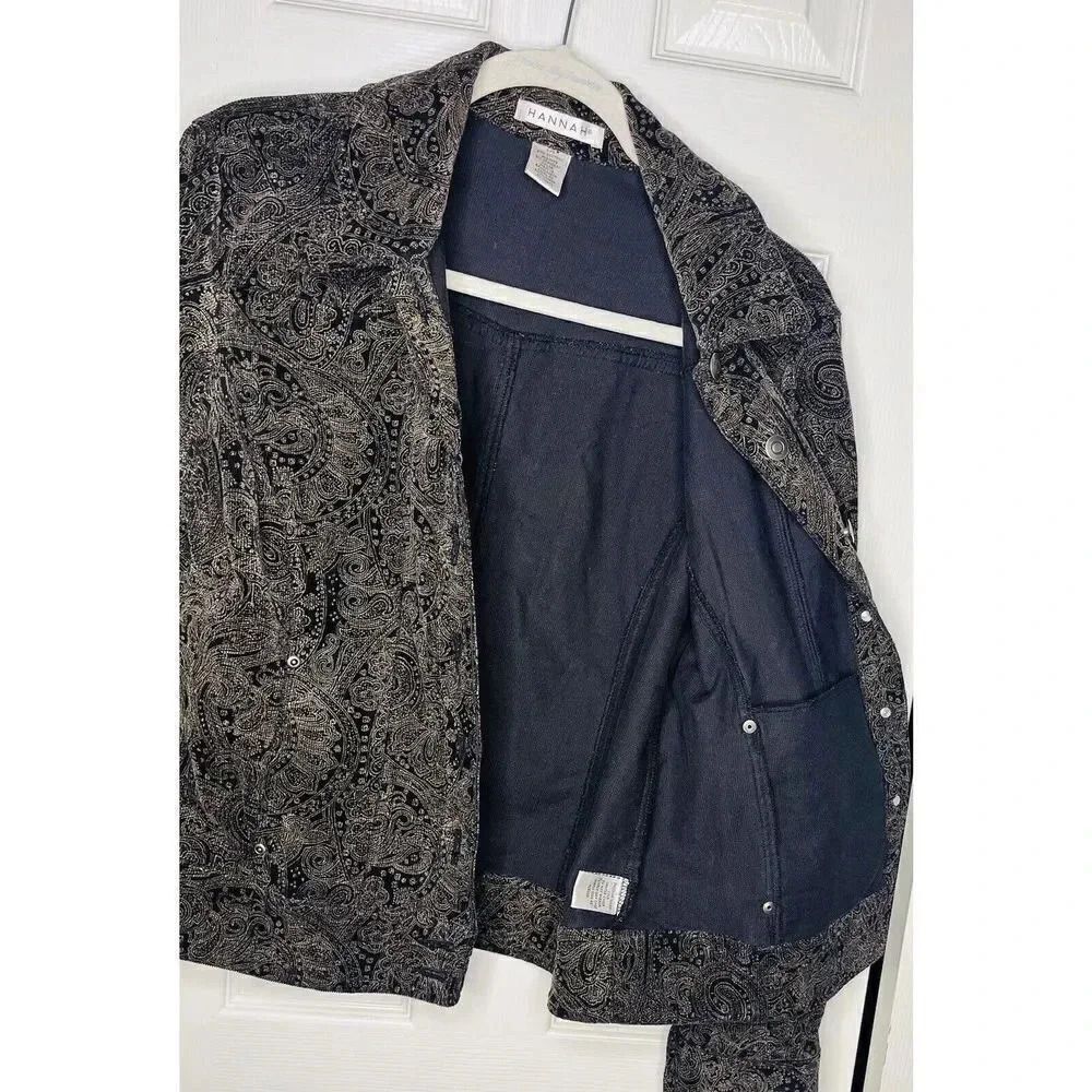 Hannah Corduroy Jacket Size Large Brown Black Metal Button Pocket - Picture 10 of 10